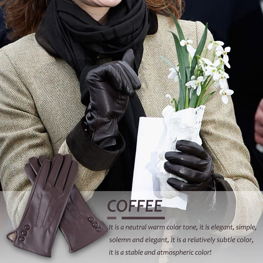 Women’s Leather Gloves Genuine SheepSkin Leather Cold Weather Cashmere Coffee - Picture 6 of 8